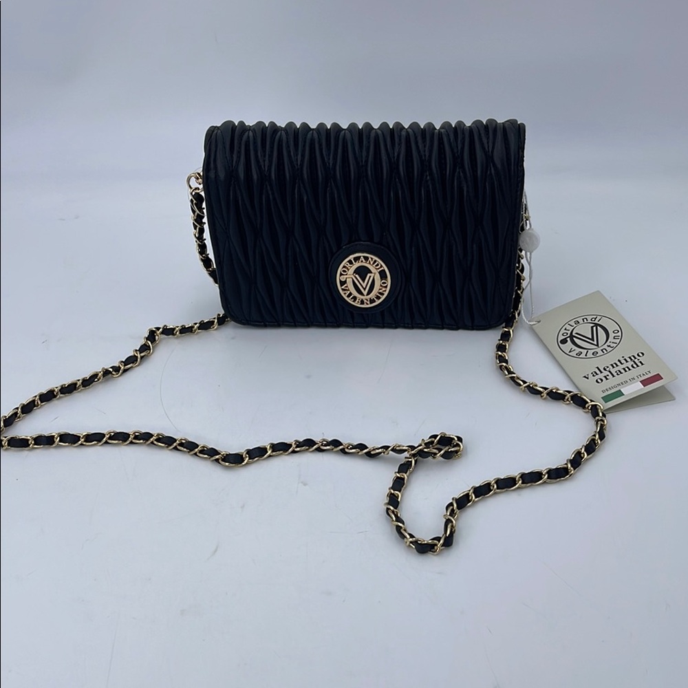 Valentino Orlandi Black Crossbody Bag with Chain Strap